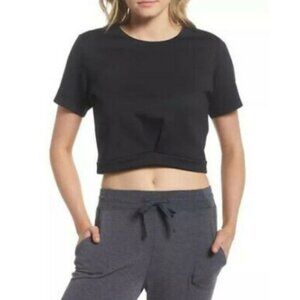 Zella Any Day Zippered Black Scuba Crop Top Zip Back Sz M NWT